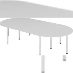 bümö Konferenztisch oval 320x160 cm großer Besprechungstisch in grau, Besprechungstisch mit Chromfüßen, Meetingtisch für 8 Personen, Tisch für