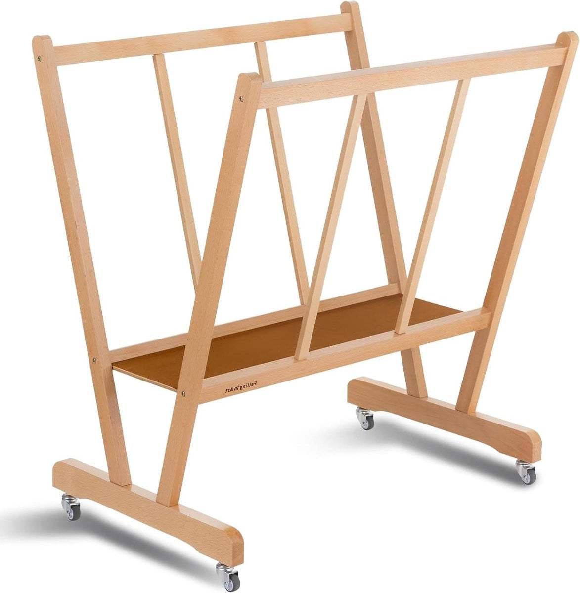 Houten Displayrek met Wielen voor Kunst en Opslag - Natuurlijk - Hoogte: 75 cm