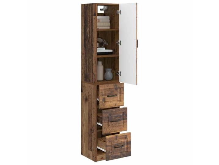 KTHLBRH Schrankset 2 Stk. Antik Holz 33 x 34,5 x 87 cm Technisches Holz, 3 Schubladen, 2 Einlegeböden, 1 Tür, LED-Licht, Metallgriff