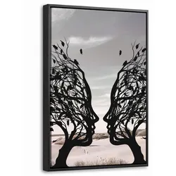 LEINWAND Bilder mit Rahmen - Strand - Meer - Menschen - Baum - Moderne Kunst - 20x30