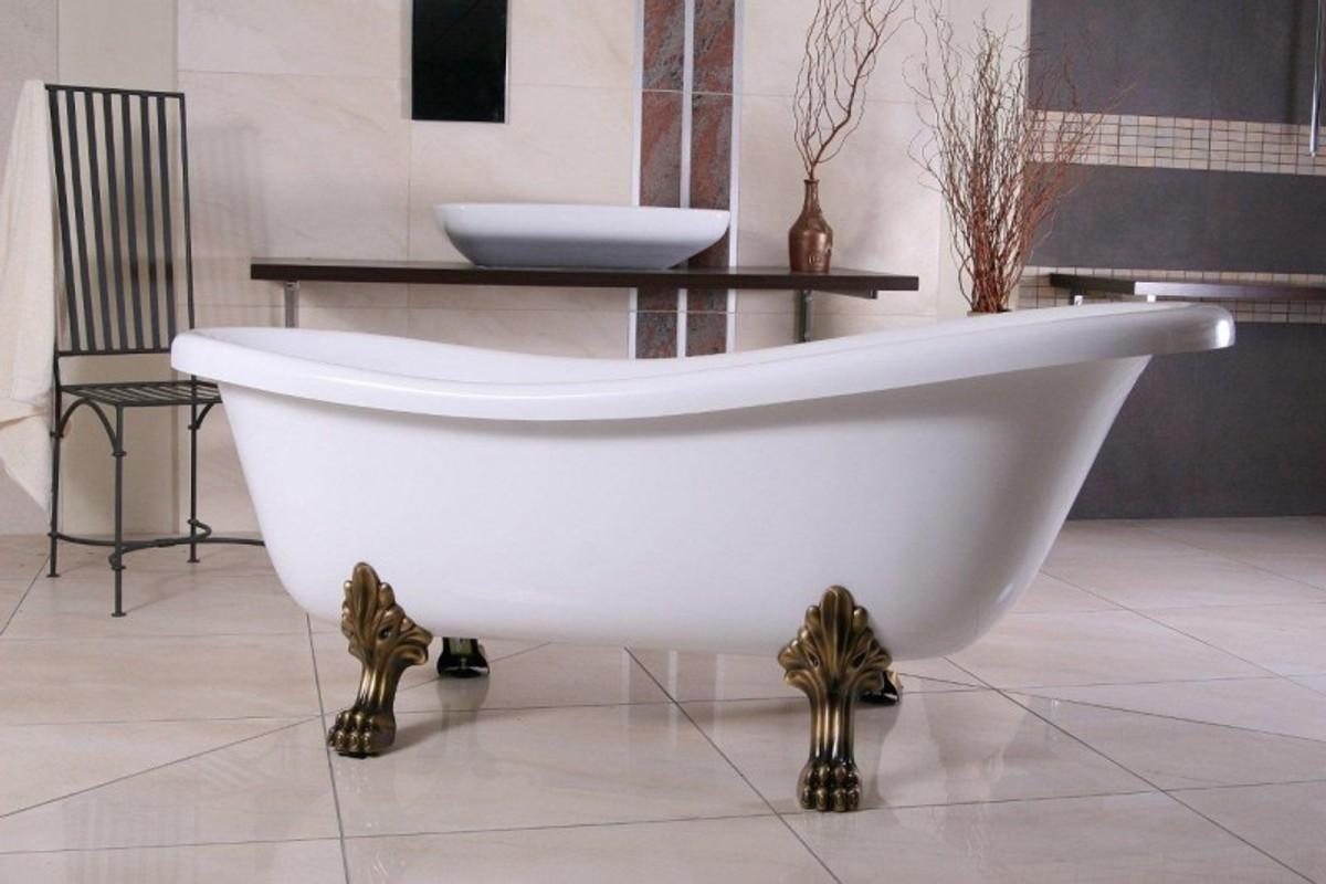 Freistehende Luxus Badewanne Jugendstil Roma Weiß/Altgold 169,5 x 76 x 62 cm von Casa Padrino - Barock Badezimmer - Retro Antik Badewanne