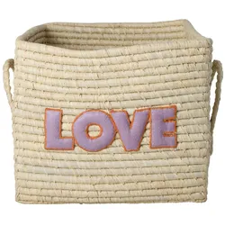 RICE Quadratischer Raffia Korb mit LOVE-Schriftzug, 30 x 30 x 25 cm