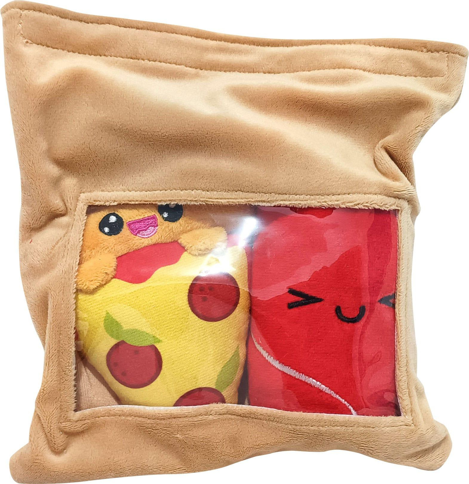 Joy Toy Pluche tas met kleine pizza en softdrink blikje