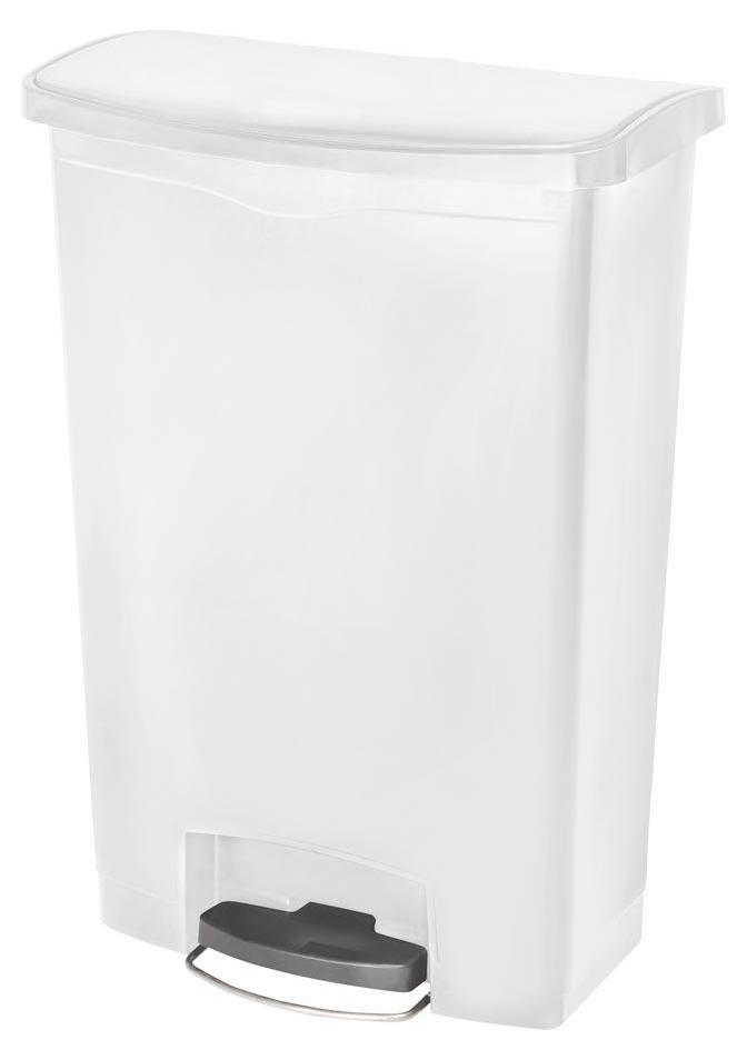 Tret-Abfallsammler, Kunststoff, Volumen 90 l, BxTxH 570x353x826 mm, Pedal an breiter Seite, weiß