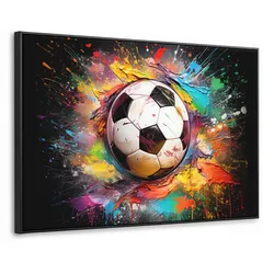 LEINWAND Bilder mit Rahmen - Fußball - Farbe - Farben - Schwarz - Weiß - 150x100