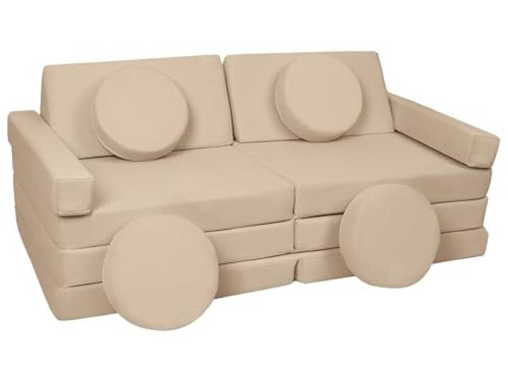 Velinda Spielsofa Modulsofa Spielmöbel Kindersofa Familienmöbel Bausteine-Set + Lenkrad (Farbe: cappuccinofarben)