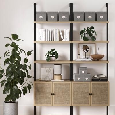 Nathan James Theo Open Shelf Industrial Bookcase with Drawers or Cabinets
