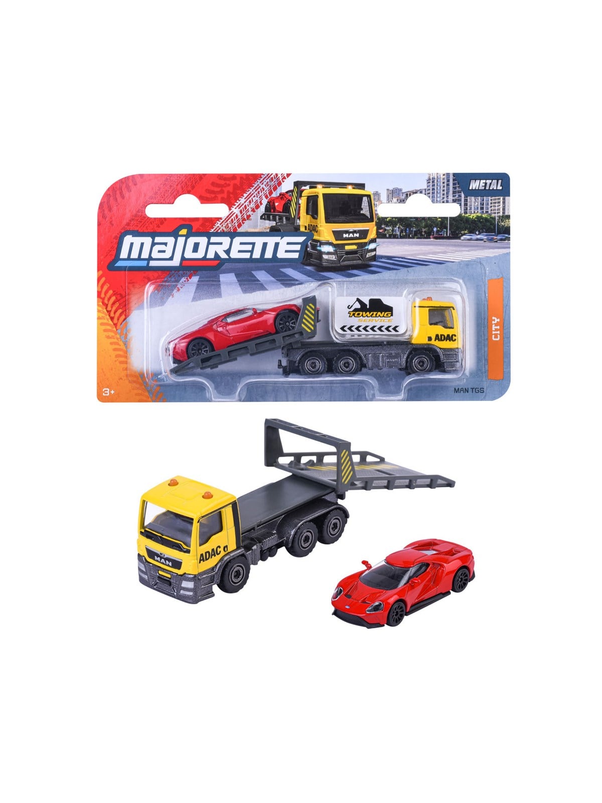 Majorette ADAC Abschleppwagen gelb m. Ford GT rot