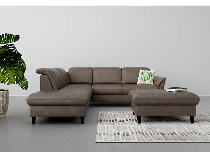 Ecksofa, Luxus-Microfaser, Braun, 261×224 cm, Ottomane Links, Polsterung Federkern, Sit&More