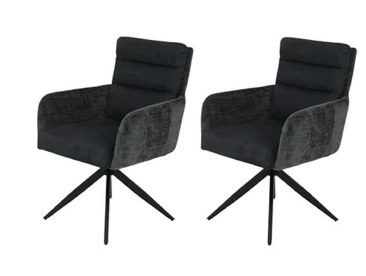 Hela Tische, 2er Set Eszimmerstuhl Armlehne Leandra, Bezug Wildleder-Optik Anthrazit, XL-Breite, Federkorb, 180° drehbar