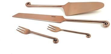 Vibhsa Treble Note Black Powder-Coated Stainless Steel Cake Server, Knife & Fork Set, 4-Piece - N/A