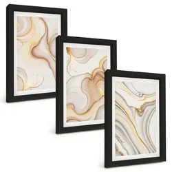 BILDER SET 3er Set - 20x30 cm Schwarzer Rahmen - Lineare abstrakte Motive