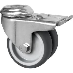 CASCOO Apparaterolle Serie P2T2, mit Rückenloch, 50 mm Ø, Tragkraft 70 kg, Doppel-Lenkrolle aus TPE mit Bremse