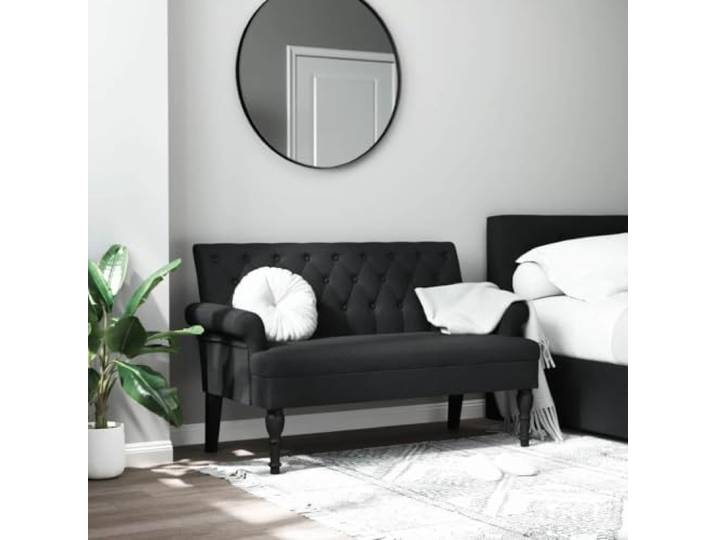 TEKGHUT Sitzbank mit Rückenlehne Schwarz Stoff 120x62x75,5 cm Strapazierfähiger Stoff, dicke Polsterung, Knopfheftung, Armlehnen, Gummiholzfüße, Sperrholzgestell, 110 kg Belastbarkeit