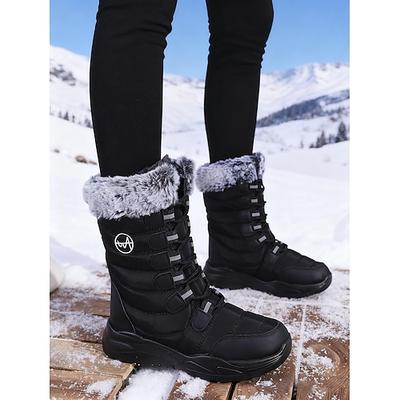 Burgunderrote Damen-Winterstiefel mit Kunstfellbesatz, wadenlang, wasserdicht, isoliert, für den Außenbereich, zum Wandern und Skifahren kaltes Wetter