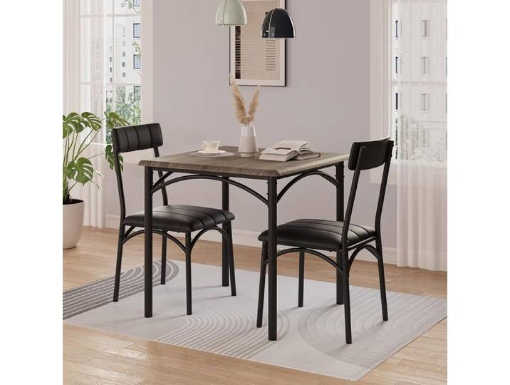 Ensemble table à manger avec 2 chaises Rembourrées - pour cuisine salon maison - Style industriel - Gris -74x74x63CM