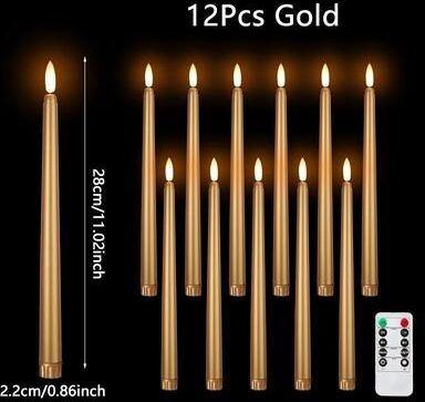 Uplift Treasures Flameless Black LED Taper Candles Battery Operated gold Remote Control 72pcs