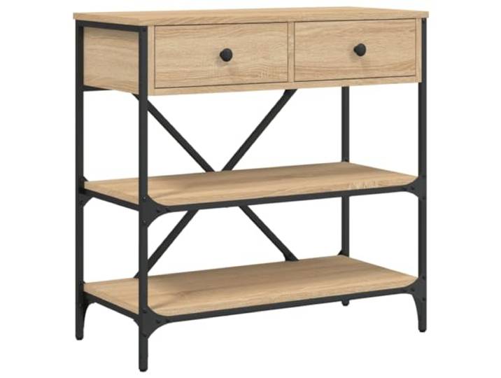 HQWNVXNM Konsolentisch 75x34,5x75 cm Flurtisch Sonoma-Eiche Metall Vielseitige Ablage mit Schubladen für Schlafzimmer und Diele. Stabiles Gestell schafft Ordnung auf kompaktem Raum.