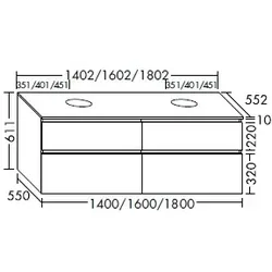 Burgbad Waschtischunterschrank Lin20 Acryl/Lack Matt 611x1802x552 Weiß Hochglanz, SGRC180F5363 SGRC180F5363
