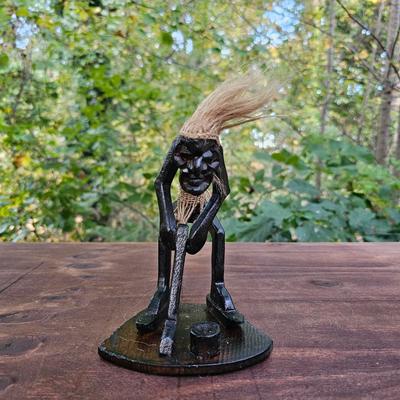 G6 Collection Hand-Carved Tiki Saxophone Figurine, Wooden Musician Statue, Primitive Tribal Island Home Decor Gift Accent Pieces