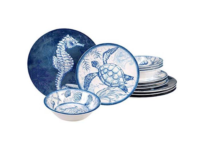 Certified International Oceanic 12-teiliges Geschirr-Set aus Melamin, für 4 Personen, mehrfarbig