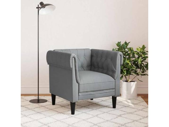 KTHLBRH Chesterfield-Sessel hellgrau aus Stoff Aufgerollte Armlehnen, dicke Polsterung, robuste Beine, 110 kg Kapazität, 78,5 cm