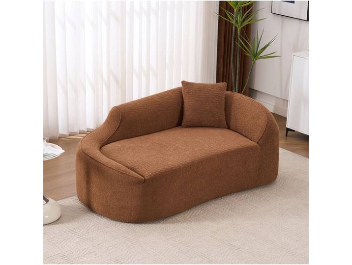 COVREO Canapé convertible 2 places en chenille caramel assise profonde 1 coussin inclus sans montage