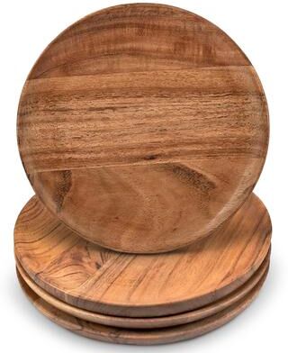 Cheer Collection Set of 4 Premium Acacia Wood Plates for Elegant Dining and Entertaining - Set of 4