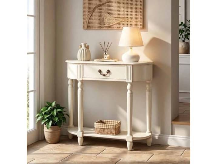 Konsolentisch Schmal aus Massivholz mit Schubladen und Unterer Ablage Konsolentisch aus Massivholz mit Schubladen, unterer Ablage und platzsparendem Design für Flur, Eingangsbereich, Foyer