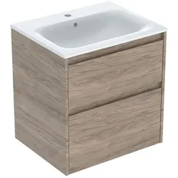 Geberit Renova Plan Möbel-Waschtisch-Set 504039JR1 Breite 60cm, Korpus/Front Nussbaum / Melamin Holzstruktur, Waschtisch weiß