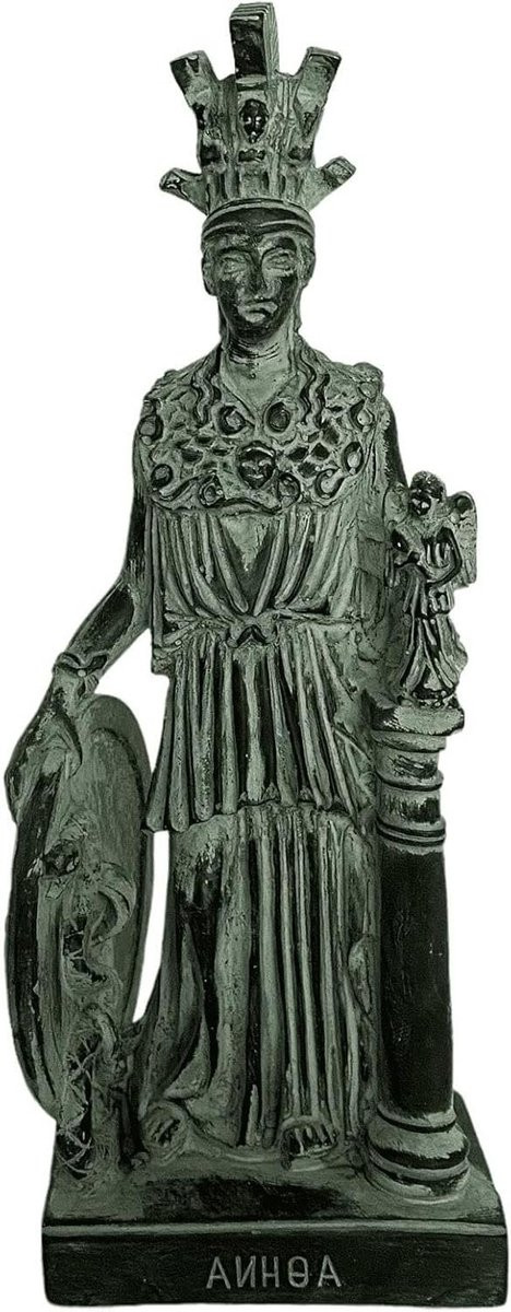 Pallas Athena-beeld, Griekse godin, groen gipsen beeldhouwwerk, Hoogte: 26,5 cm