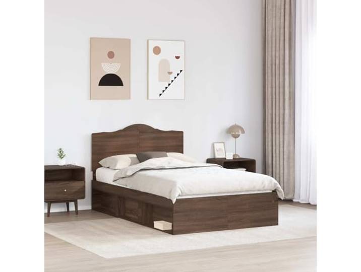 SKTQYQO Bettgestell Eiche Braun 120 x 190 cm Massives Kiefernholz, minimalistisches Design, einfache Linien, geeignet für moderne Zimmer