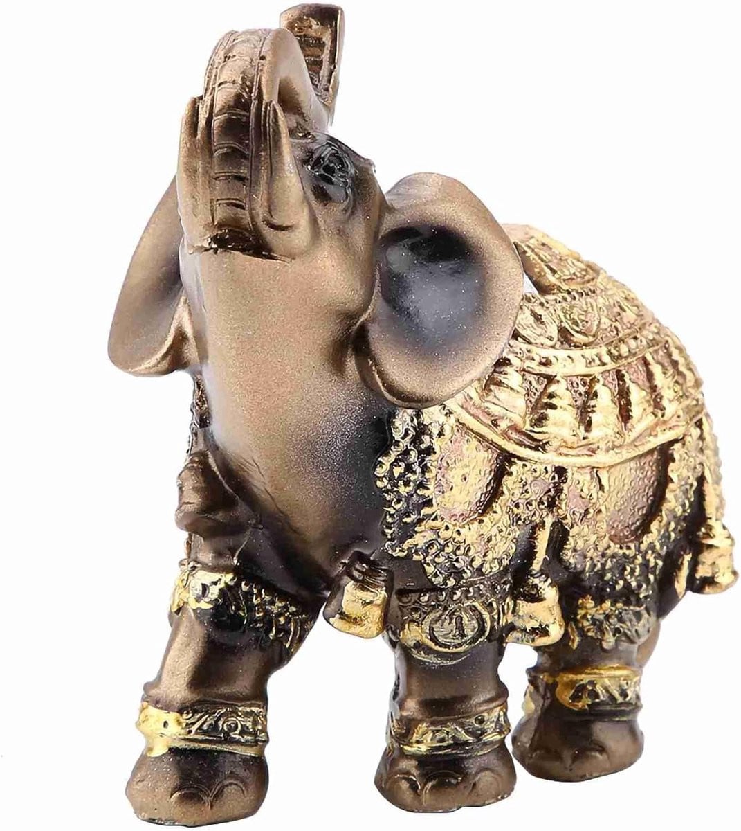 Goud Olifant Beeldje - Geluksfiguur voor Huisdecoratie - Feng Shui Symbool - Medium Formaat