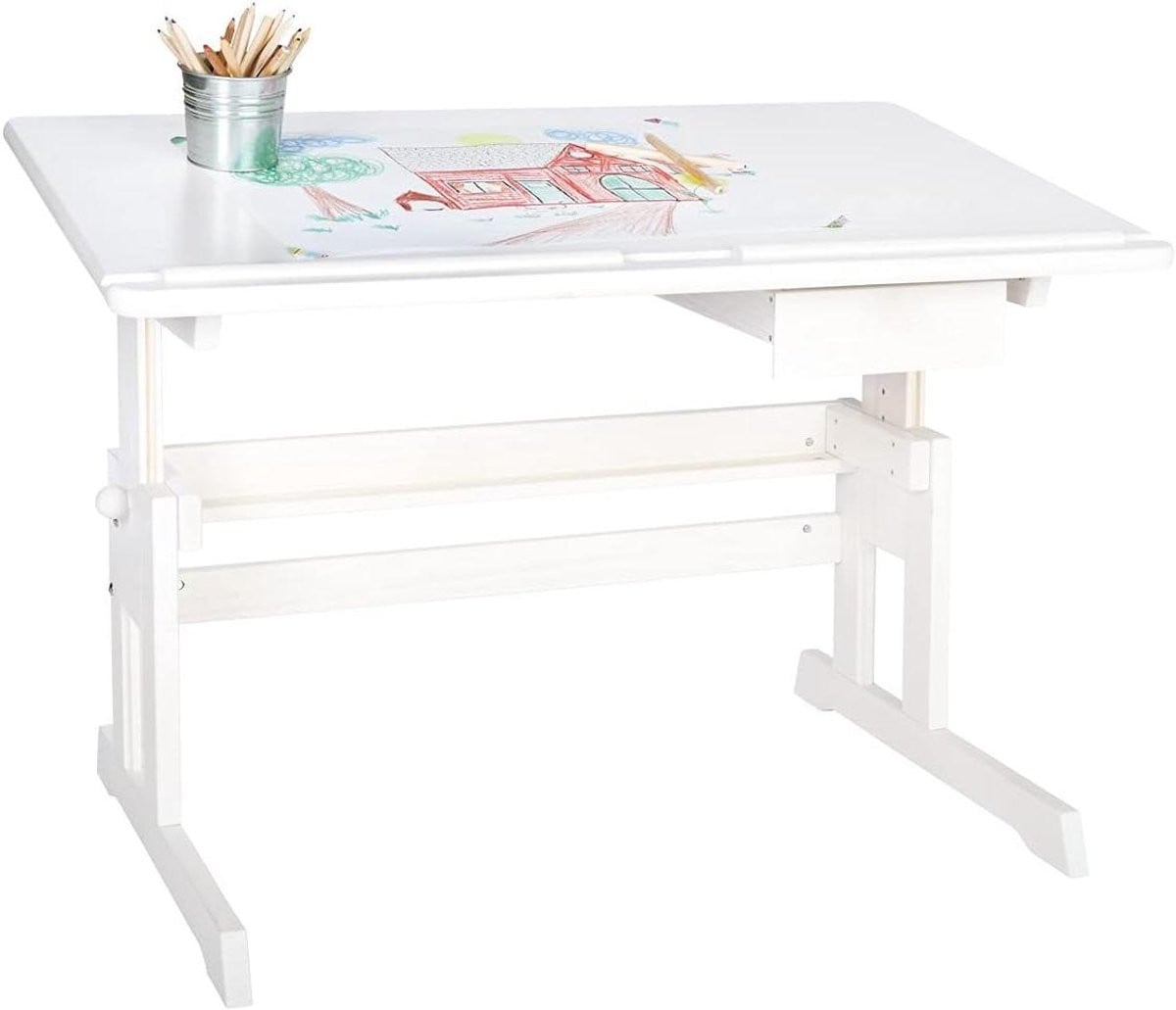Verstelbaar Kinderbureau in Hout - Wit - Breedte: 109 cm