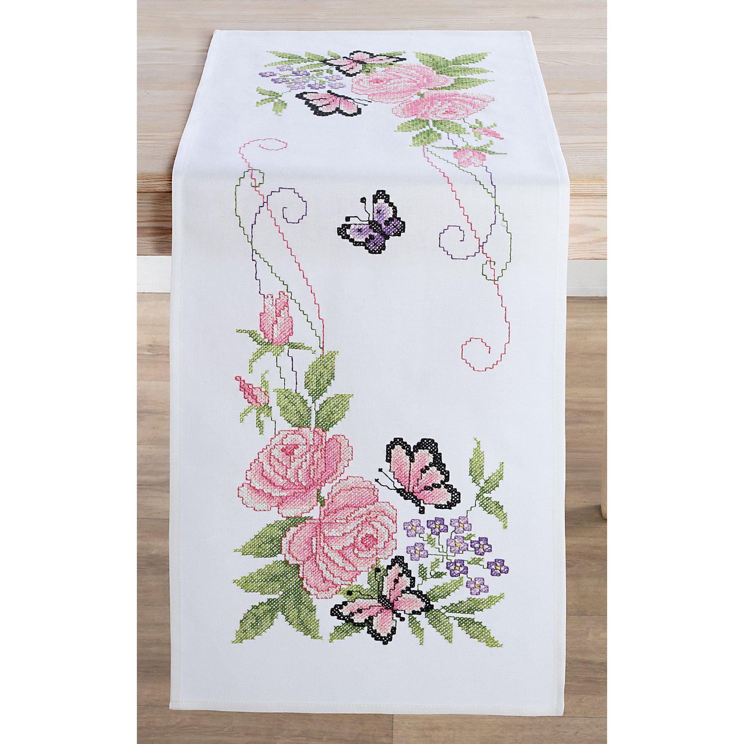 Stickläufer "Rosen & Schmetterling"