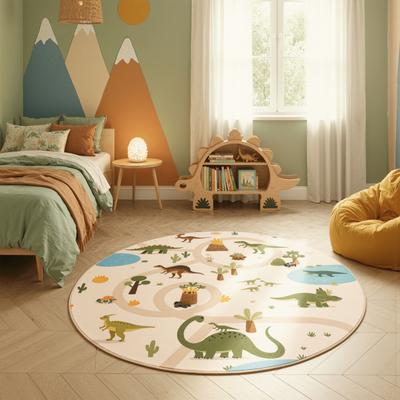Kinderteppich AYYILDIZ TEPPICHE "COCO 1131 , auch in rund erhältlich", bunt (beige), H:8mm Ø:120cm, Teppiche, Kinderteppich, Waschbar bei 30 C, rutschhemmend, OEKO-TEX zertifiziert, Dinosaurier