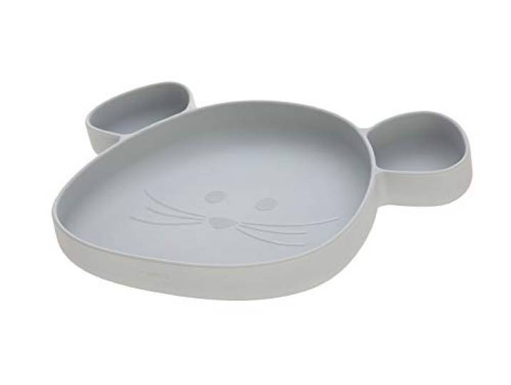 LÄSSIG Silikon Kinderteller mit Saugnapf unterteilt/Little Chums Mouse grey
