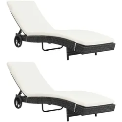 vidaXL Sonnenliegen 2 Stk. mit Rollen und Auflagen Poly Rattan Schwarz