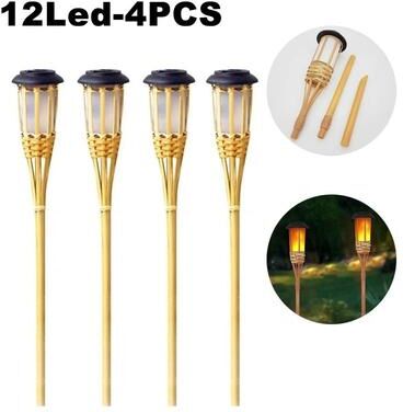 Uplifted Goods Solar LED Flame Effect Bamboo Garden Light 4pcs