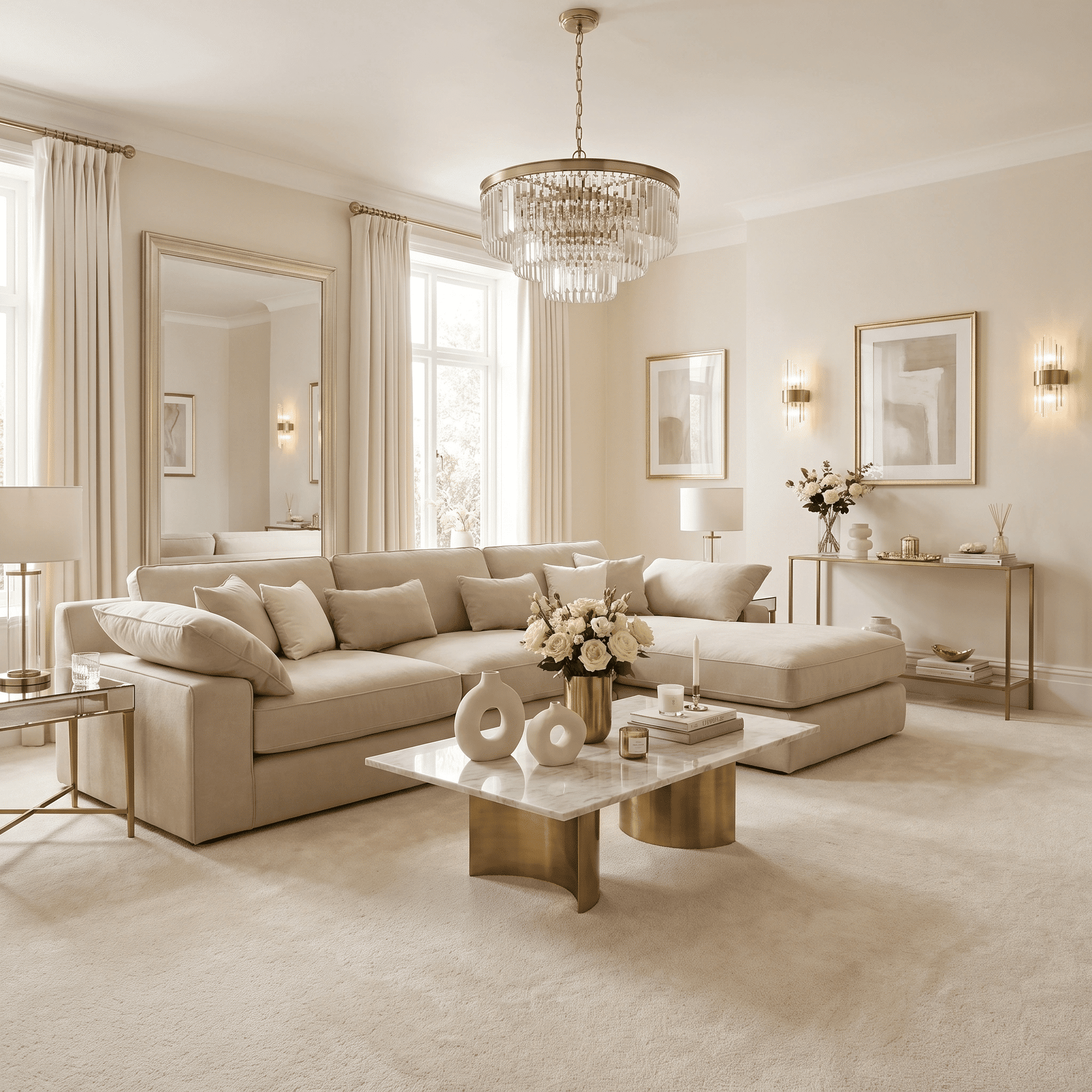 Victoria Cream Velvet Large Chaise End Sofa - Right Hand Facing, Standard Back