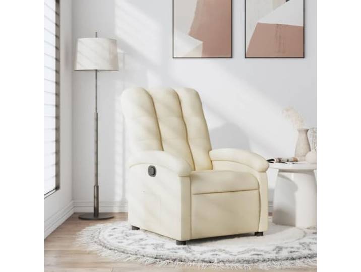 Relaxsessel Creme Stoff mit Manueller Liegefunktion 135 Grad Seitentasche Manuelle Liegefunktion, 135 Grad Neigung, Seitentasche, atmungsaktiver Stoff, stabiler Holz-Metall-Rahmen, 110 kg