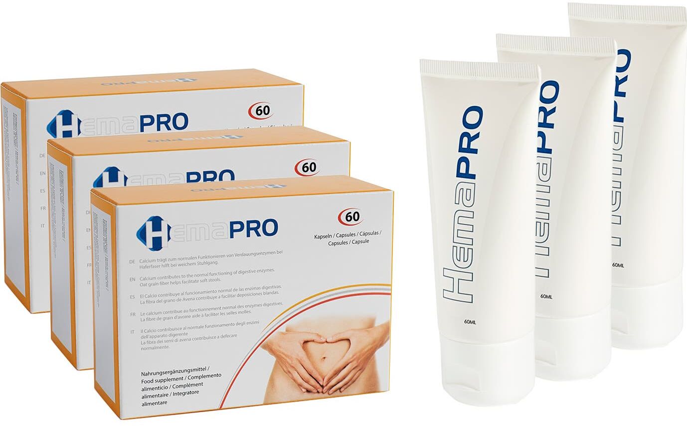 Hemapro Pack Crema 3x60 ml + Pills 3x60 caps