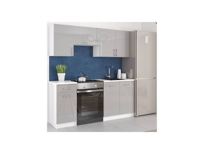 Cuisine Modulaire Leco SZ Gris Brillant 180 cm sans Plan de Travail