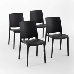 RATTATAN 4er-Set stapelbare Stühle aus Polypropylen mit Glasfasern für Außenbereich und Garten, Bar und Restaurant, Küche modernes Design - CARMEN - Schwarz