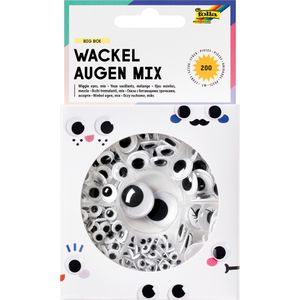 Folia Wackelaugen 7549 Big Box Mix, selbstklebend, 6 verschiedene Größen, rund, 200 Stück