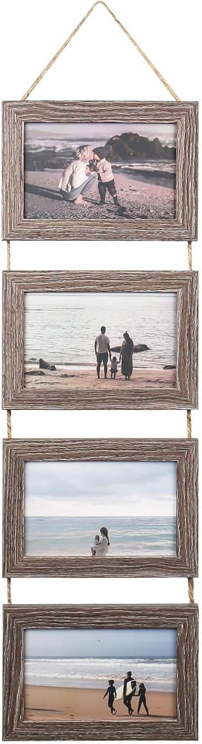 Set van 6 Multi Foto Lijsten met Touw voor Wanddecoratie, Grijs
