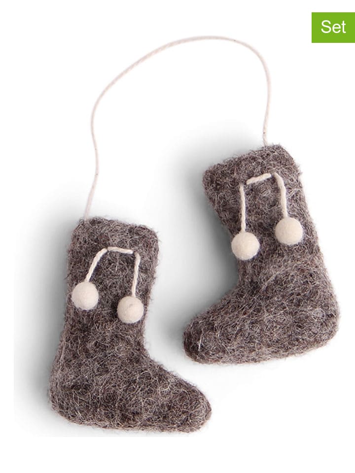 Gry & Sif 2er-Set: Dekohänger ''Boots'' in Grau - (L)5 x (B)4 cm - onesize