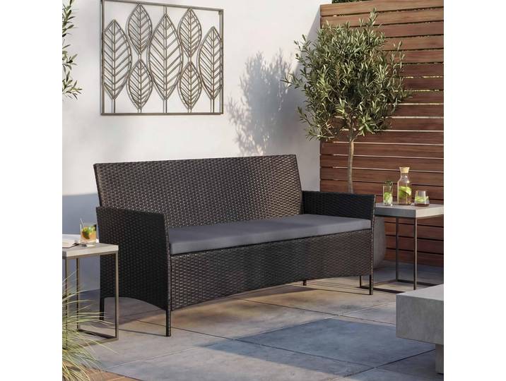 3-Sitzer Poly-Rattan Gartenbank Halden, Sitzbank anthrazit, Kissen anthrazit