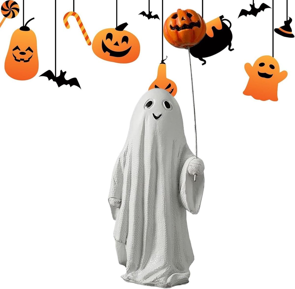 Wit Spookbeeldje van Hars voor Halloween Decoratie, Hoogte: 18 cm