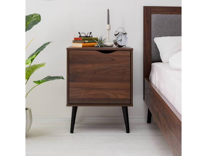 Table de chevet 1 porte 50 x 65 x 39cm Marron/Placage noyer véritable